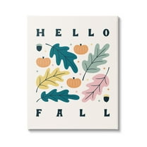 Hello Fall Modern Pastel Autumn Leaves Typography Botanical & Floral Graphic Art Gallery-Wrapped Canvas Print Wall Art