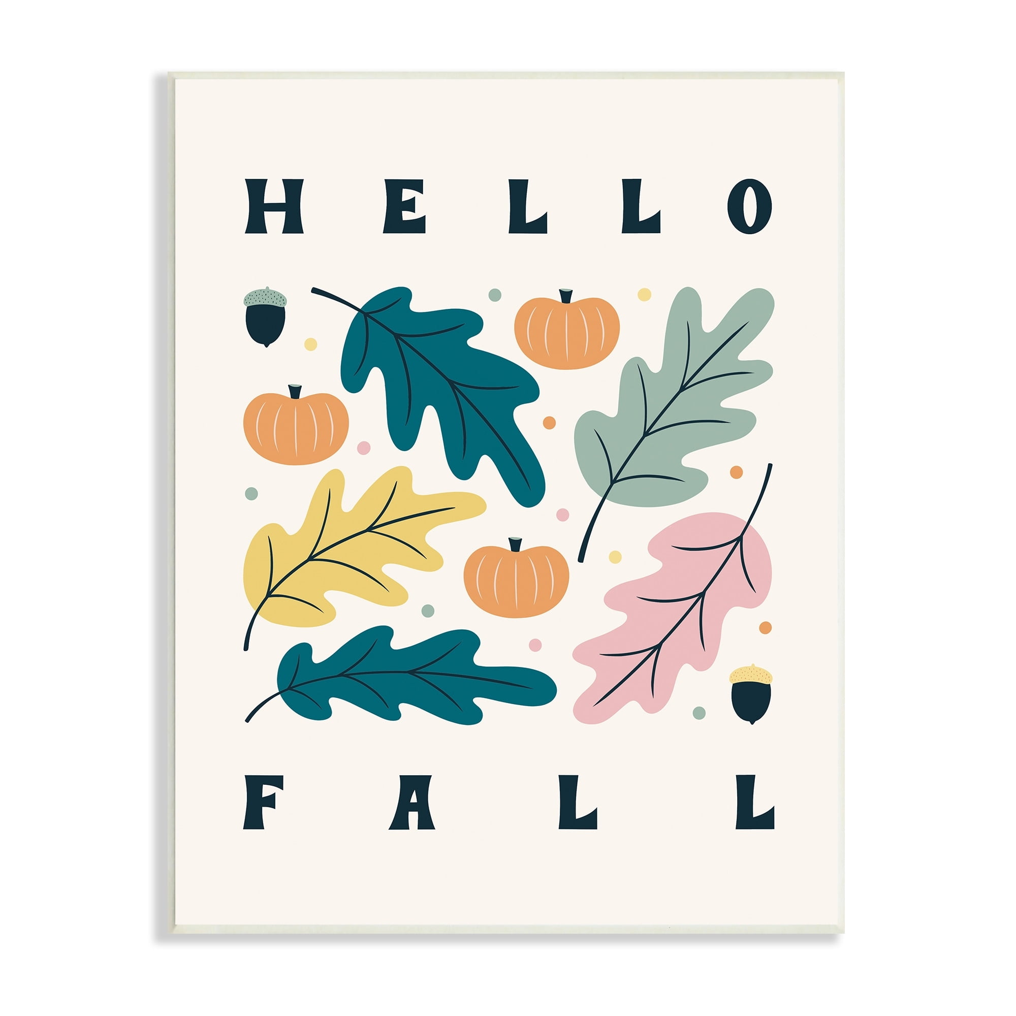 Hello Fall Modern Pastel Autumn Leaves Typography Botanical & Floral Graphic Art Unframed Art Print Wall Art