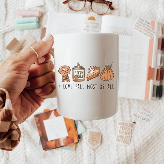 Hello Fall Mug, Pumpkin Spice Latte Cup, Autumn Coffee Mug, Cozy Fall Vibes Cup, Seasonal Mug, Gift for Women, Thanksgiving Gift