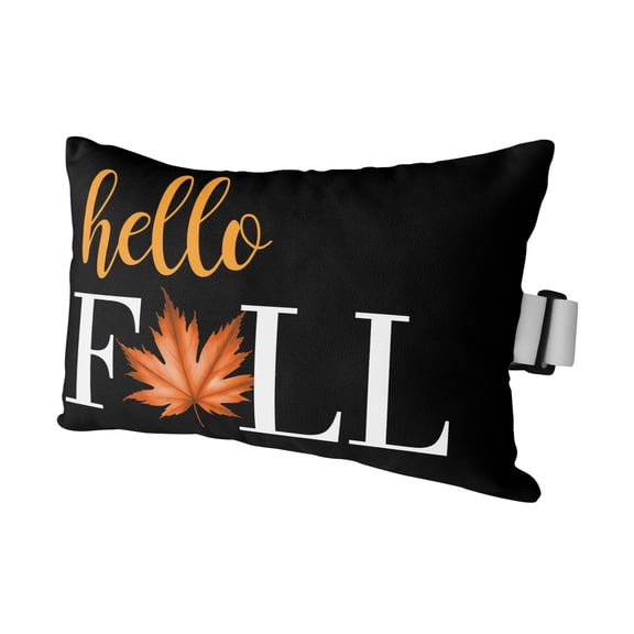 Hello Fall Outdoor Pillows for Chaise Lounge Chair Waterproof Lumbar Pillows with Insert&Strap Beach Headrest Pillow Thanksgiving Vintage Maple Leaf Autumn Black Pillow for Patio Pool 11"x16"