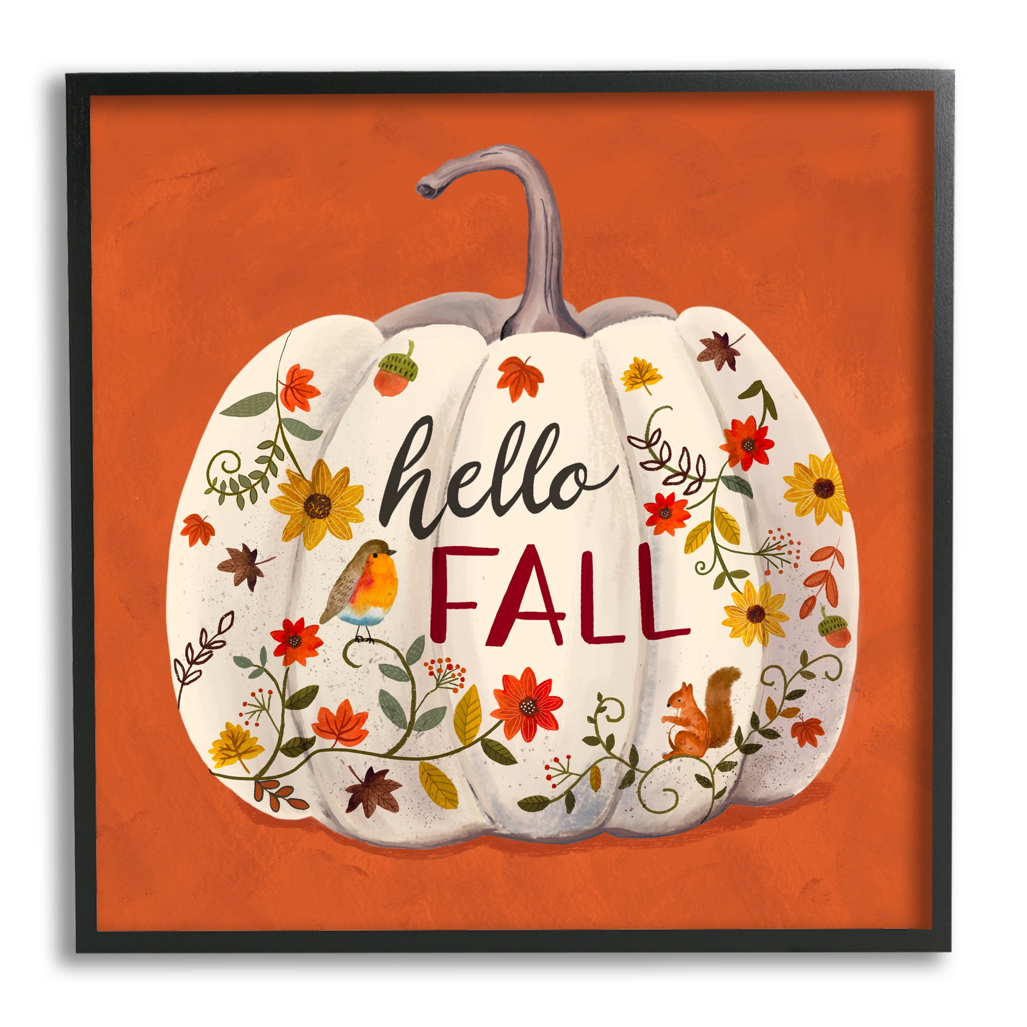 Hello Fall Patterned White Pumpkin Floral Botanicals Botanical & Floral Graphic Art Framed Art Print Wall Art