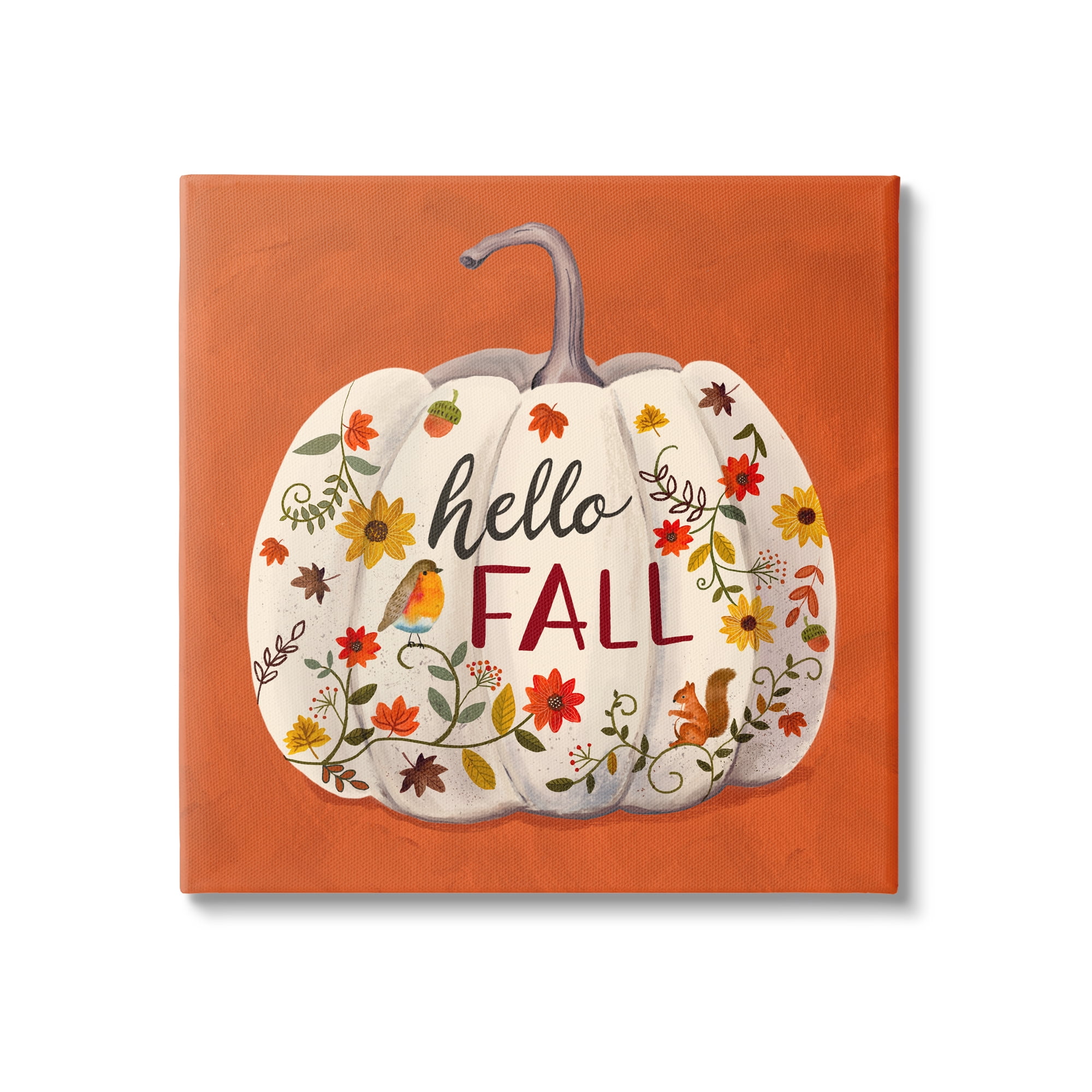 Hello Fall Patterned White Pumpkin Floral Botanicals Botanical & Floral Graphic Art Gallery-Wrapped Canvas Print Wall Art