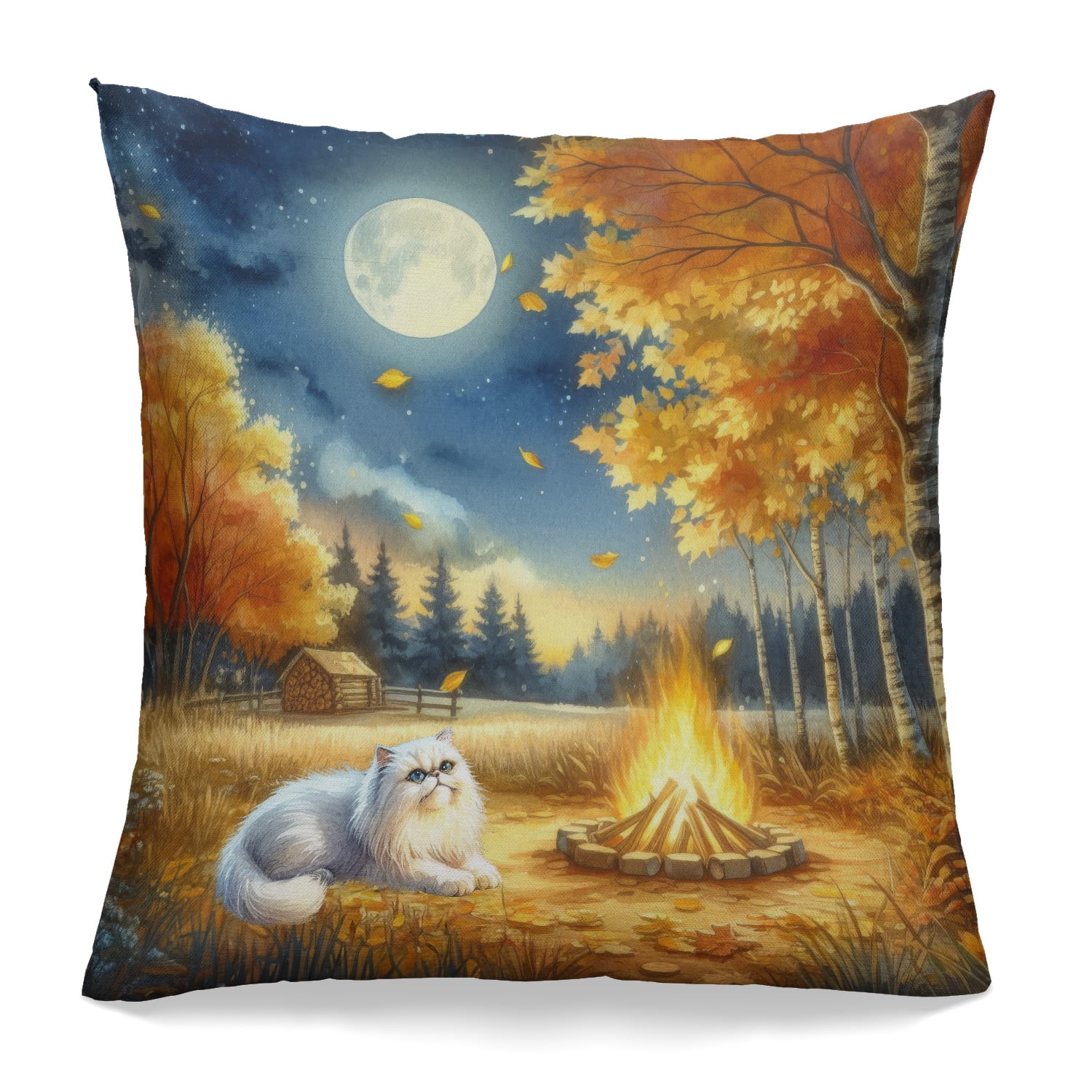 Hello Fall Persian Enjoys Warm Campfire Autumn Night Bright Moon Hello Fall Persian Enjoys Warm Campfire Autumn Night Bright Moon