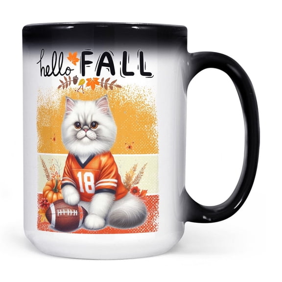 Hello Fall Persian Football Welcome Autumn with Leaves Pumpkins Heat Color Changing Mug Cat Lover Kitten Owner Gifts Magic Coffee Mug - 00012
