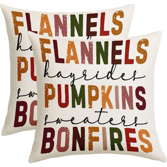 Hello Fall Pillow Covers 16x16 Inch Bonfires Pumpkin Throw Pillows for Couch Farmhouse Soft Cushion Covers Pillowcase Autumn Harvest flannels Pillow Cases for Bed Patio Indoor Outdoor Decor Set 2