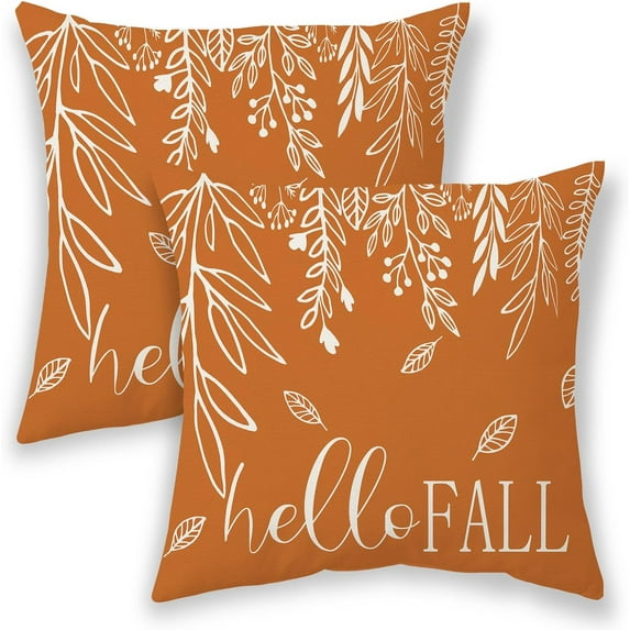 Hello Fall Pillow Covers 20x20 Inch 2 Pcs,Burnt Orange White Fallen Leaves Decorative Throw Pillows,Autumn Harvest Farmhouse Outdoor Decor Pillowcase Linen Cushion Cover for Home Couch Sofa Bed