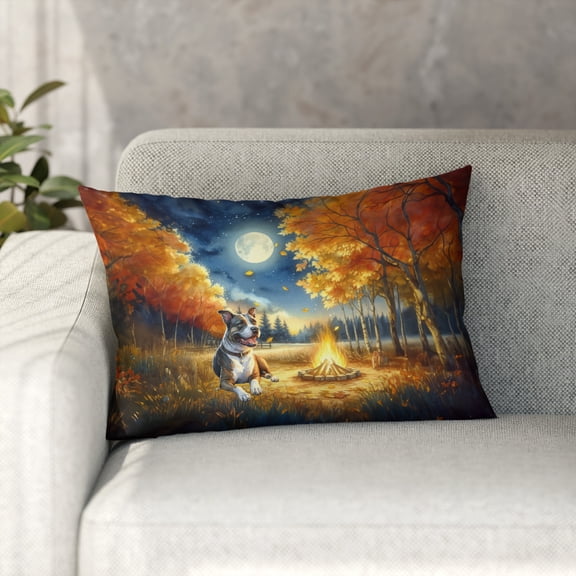 Hello Fall Pitbull Enjoys Warm Campfire Autumn Night Bright Moon Pillowcase Double Sided Terrier Dog Lover Pillow Case Covers - 01008
