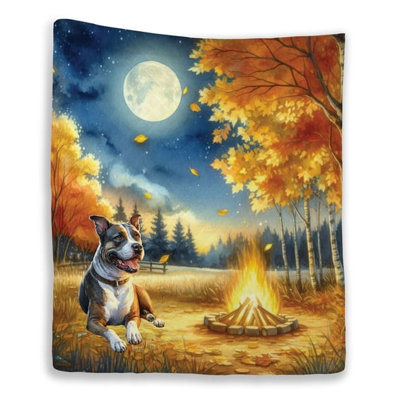 Hello Fall Pitbull Enjoys Warm Campfire Autumn Night Bright Moon Quilt Blanket Terrier Dog Lover Cozy Comforter Throw Blanket - 01008