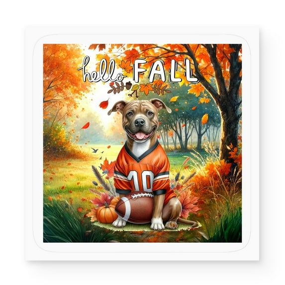 Hello Fall Pitbull Football Welcome Autumn with Leaves Pumpkins Vinyl Sticker Terrier Dog Lover Waterproof Decal Art Decor - 00012