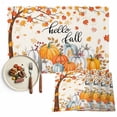 thumbnail image 1 of Hello Fall Placemats Set of 4 Thanksgiving Orange White Pumpkin Heat Insulated Linen Place Mats, Washable Stain-Proof Table Mats for Dining Tables Holiday Decor 13x19inch, 1 of 9
