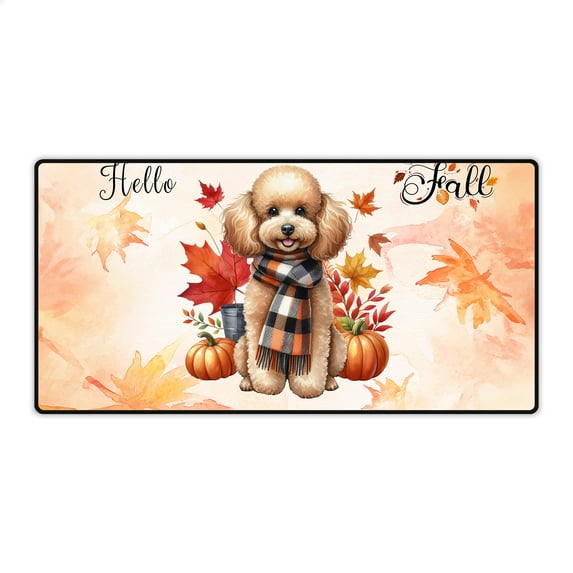 Hello Fall Poodle Scarf Welcome Autumn with Leaves Pumpkins Desk Mat Full Keyboard Mouse Pad Poodles Dog Lover Gifts Idea Large Mousepad - 00011