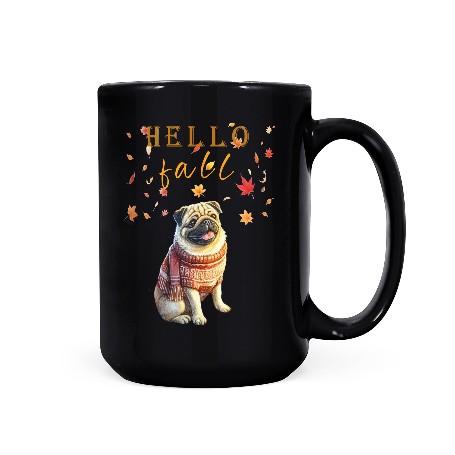 Hello Fall Pug Enjoys Warm Campfire Autumn Night Bright Moon Mug