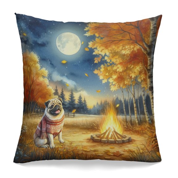 Hello Fall Pug Enjoys Warm Campfire Autumn Night Bright Moon Pillowcase Double Sided Dog Lover Gifts Pillow Case Covers - 01008