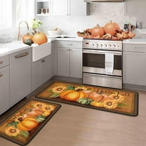 Hello Fall Pumpkin Decorative Kitchen Rugs Set of 2,Thanksgiving Autumn Pumpkin Front Door Mat Floor Rug for Fall Home Holiday Party Decor 17"x47" 17"x30"