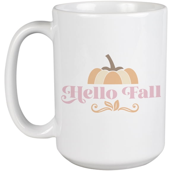 Hello Fall Pumpkin Fantastic Fall Thanksgiving Season Gift Idea White Ceramic 15oz Coffee Mug