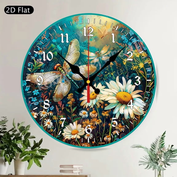 Hello Fall Pumpkin Floral Farmhouse Round Wall Clock, Silent Non-Ticking Rustic Autumn Decor