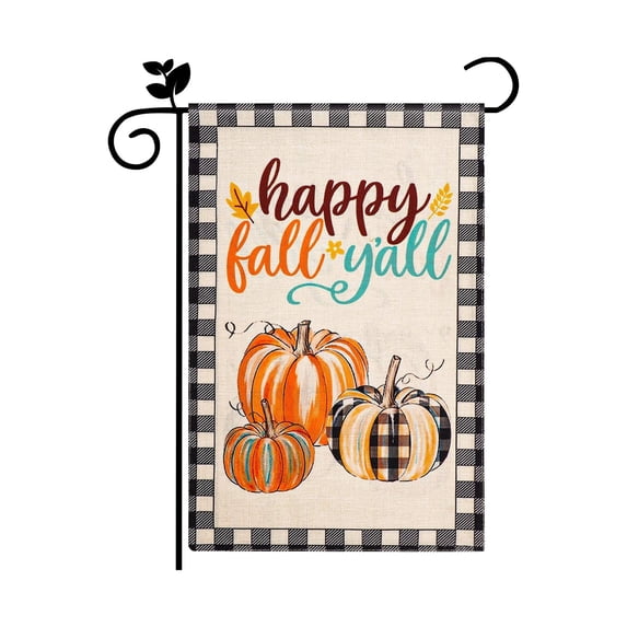 Hello Fall Pumpkin Leaf Garden Flag 12X18 Inch, Double Sided Autumn Thanksgiving Holiday Burlap Yard Flag for Outdoor Decoration White