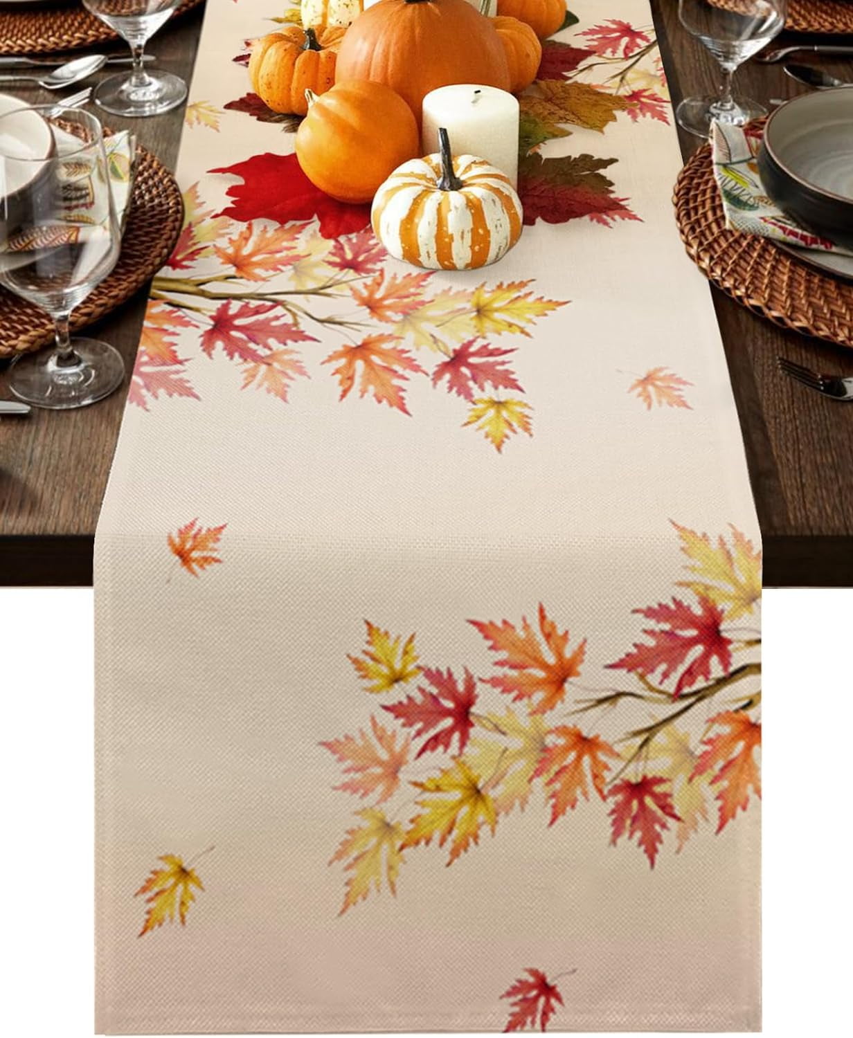 Hello Fall Pumpkin Linen Table Runners Harvest Thanksgiving Maple ...