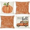 thumbnail image 1 of Hello Fall Pumpkin Throw Pillow Covers 18x18 Truck Maple Leaves Orange Outdoor Farmhouse Country Cottage Autumn Decorations Decorative Throw Pillows Cases Set of 4 for Home Couch Porch Decor, 1 of 6