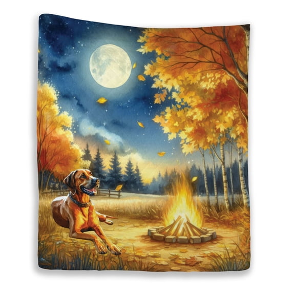 Hello Fall Rhodesian Ridgeback Enjoys Warm Campfire Autumn Night Bright Moon Quilt Blanket Ridgebacks Dog Lover Gifts Cozy Comforter Throw Blanket - 01008