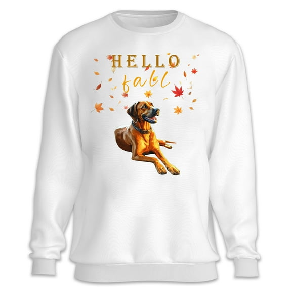 Hello Fall Rhodesian Ridgeback Enjoys Warm Campfire Autumn Night Bright Moon Sweatshirt Unisex Merch Ridgebacks Dog Lover Gifts - 01008