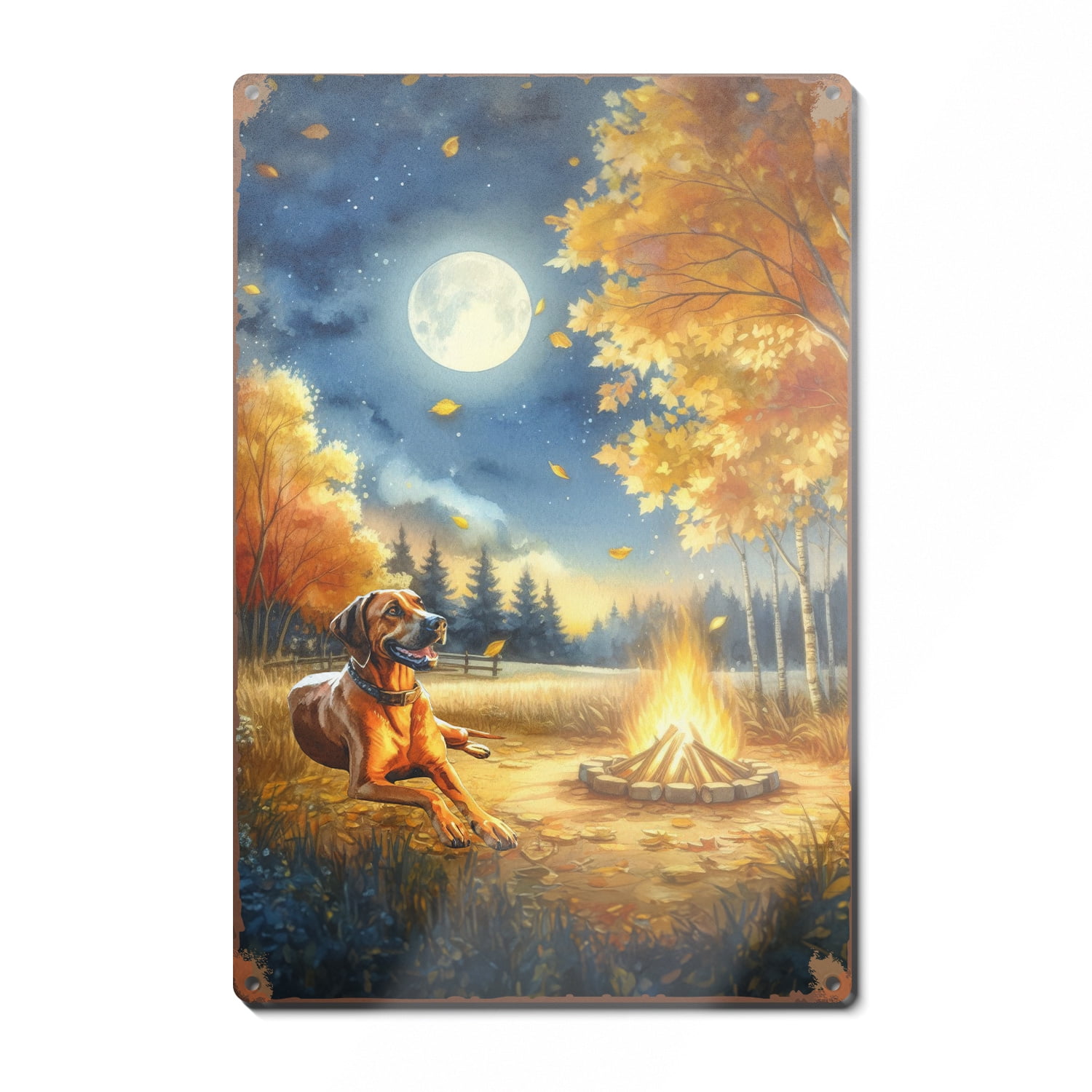 Hello Fall Rhodesian Ridgeback Enjoys Warm Campfire Autumn Night Bright ...