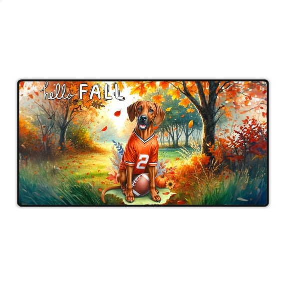 Hello Fall Rhodesian Ridgeback Football Welcome Autumn with Leaves Pumpkins Desk Mat Full Keyboard Mouse Pad Ridgebacks Dog Lover Gifts Large Mousepad - 00012