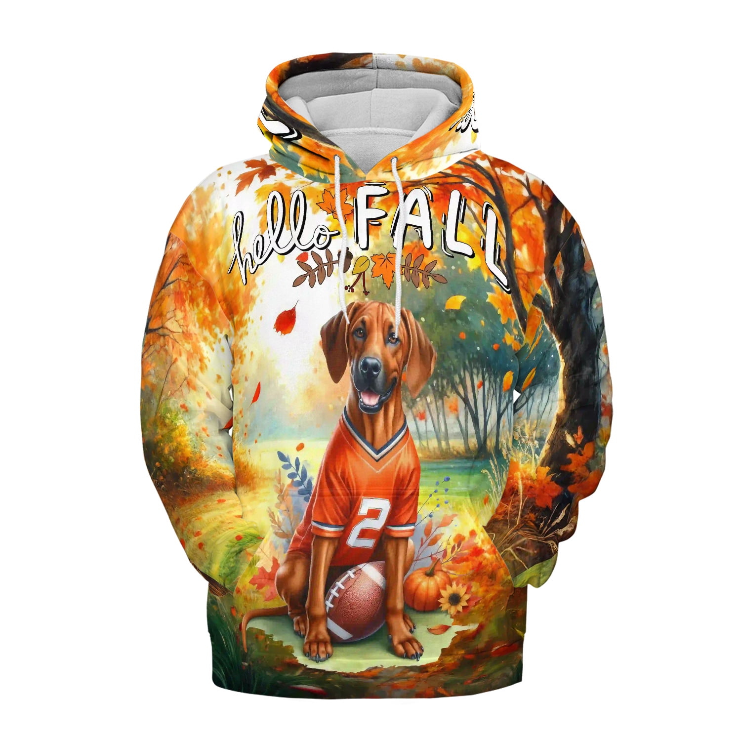 Hello Fall Rhodesian Ridgeback Football Welcome Autumn with Leaves ...