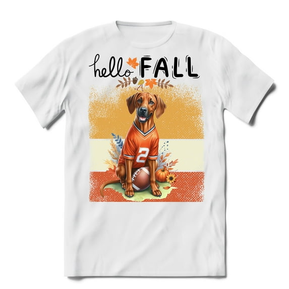 Hello Fall Rhodesian Ridgeback Football Welcome Autumn with Leaves Pumpkins Shirt T-shirt Unisex Merch Ridgebacks Dog Lover Gifts - 00012