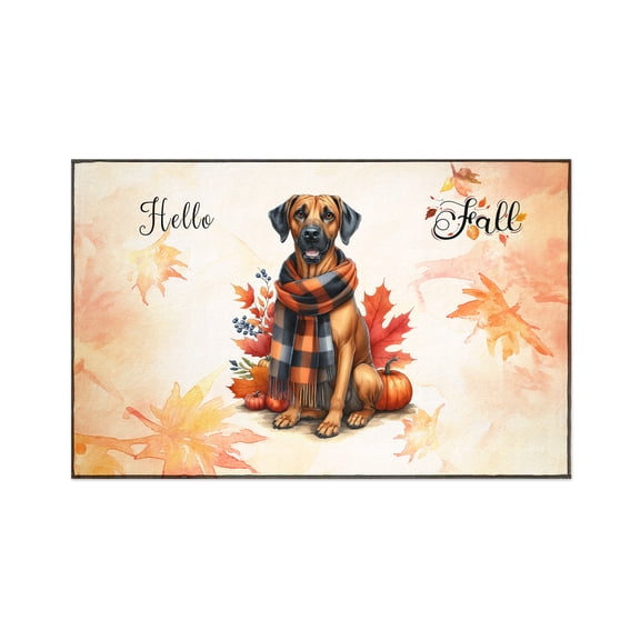 Hello Fall Rhodesian Ridgeback Scarf Welcome Autumn with Leaves Pumpkins Indoor Rug Ridgebacks Dog Lover Gifts Carpet Living Bed Room Sofa Home Decor - 00011
