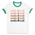 thumbnail image 1 of Hello Fall Ringer Tee Shirt Unisex Small White/Kelly Green, 1 of 5
