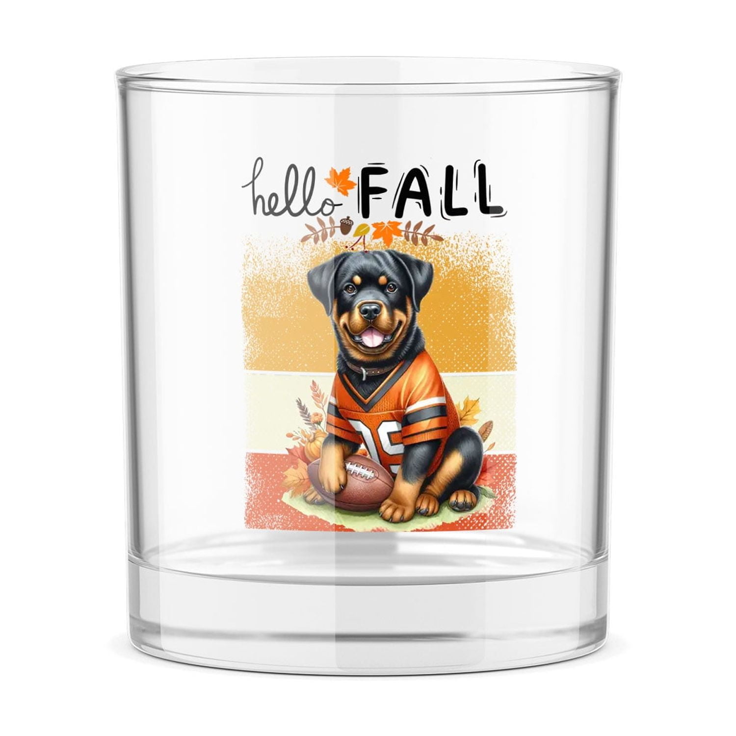 Hello Fall Rottweiler Football Welcome Autumn with Leaves Pumpkins 11oz ...