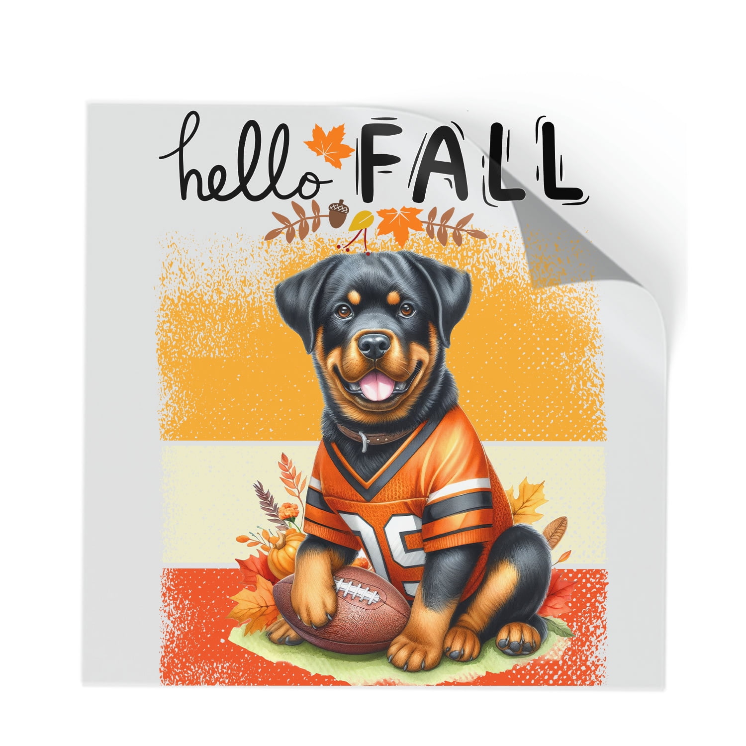 Hello Fall Rottweiler Football Welcome Autumn with Leaves Pumpkins ...
