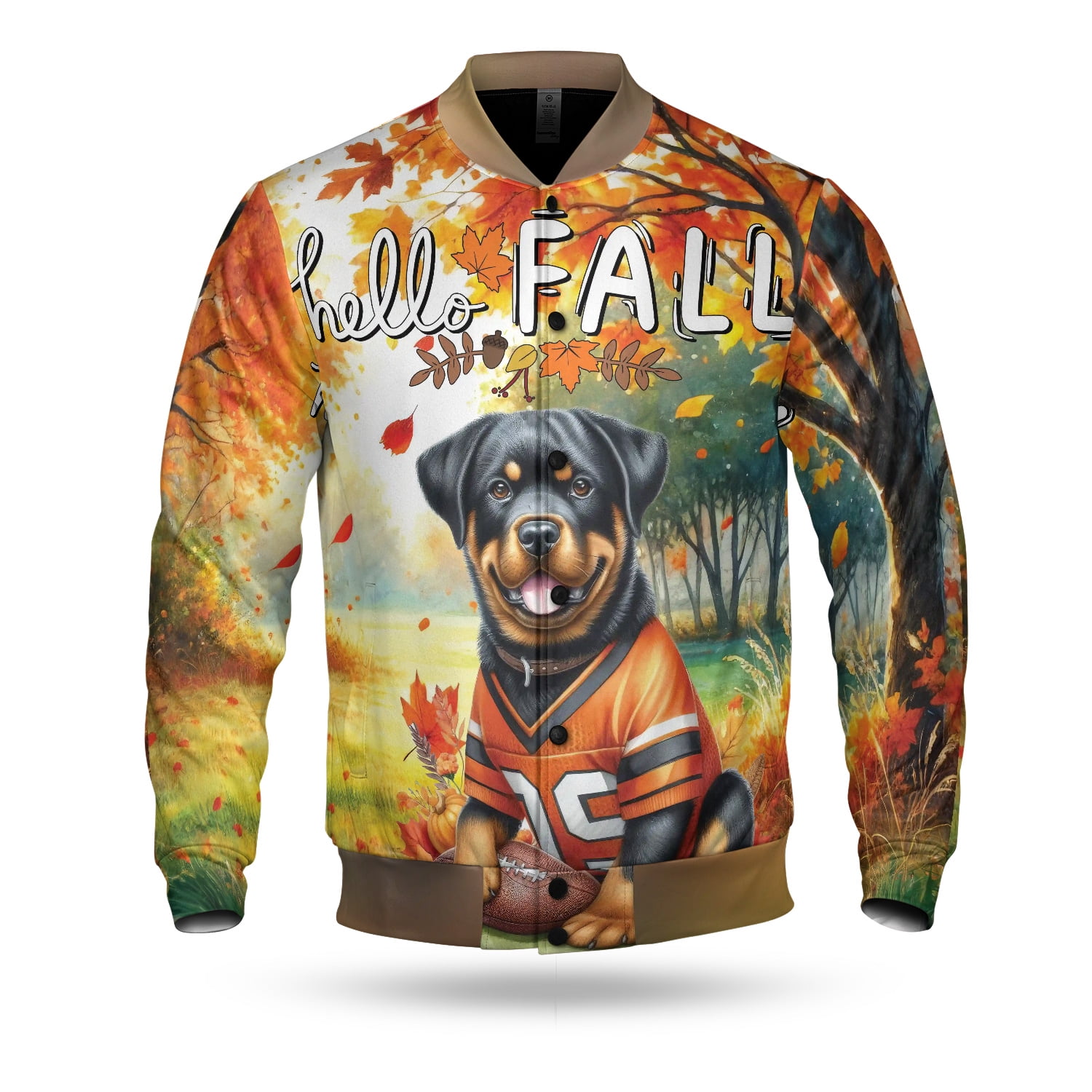 Hello Fall Rottweiler Football Welcome Autumn with Leaves Pumpkins All ...