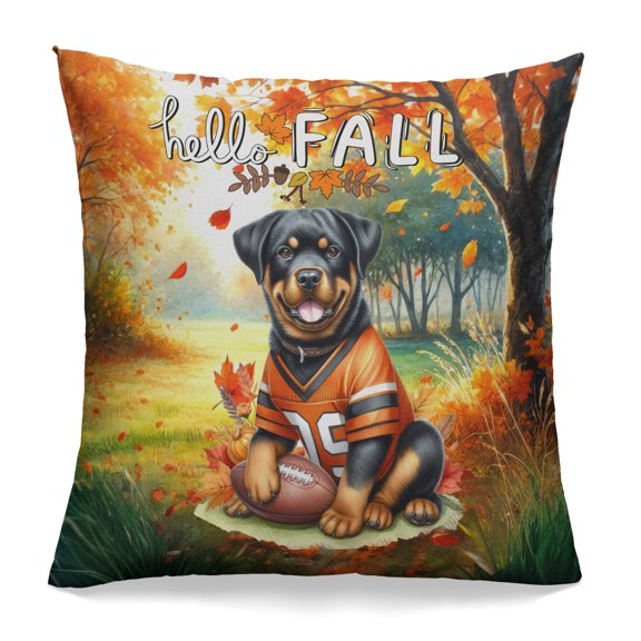 Hello Fall Rottweiler Football Welcome Autumn with Leaves Pumpkins Pillowcase Double Sided Rottie Dog Lover Gifts Idea Pillow Case Covers - 00012