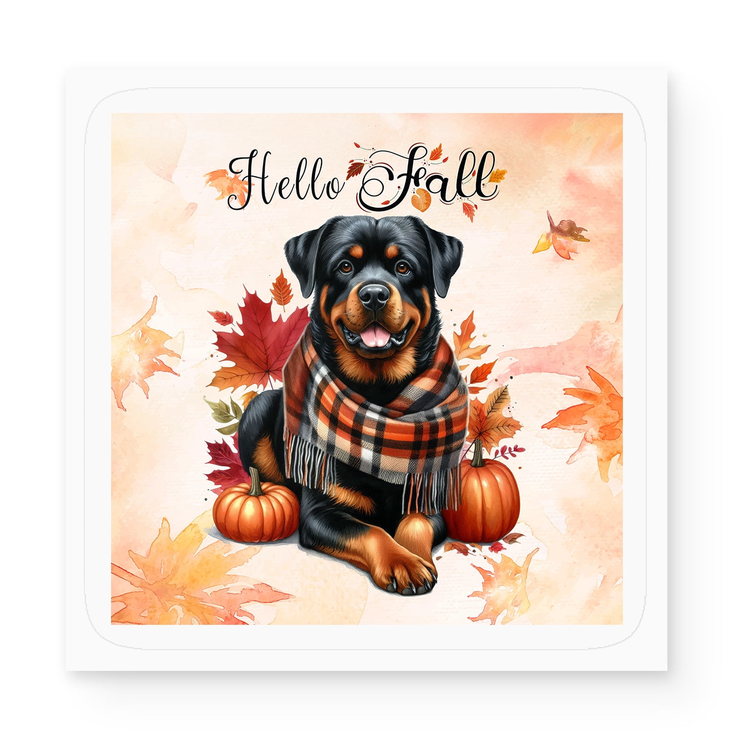 Hello Fall Rottweiler Scarf Welcome Autumn with Leaves Pumpkins Vinyl ...