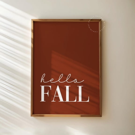 Hello Fall Rust Red Thanksgiving Decor, Stretched Canvas Size 12x18