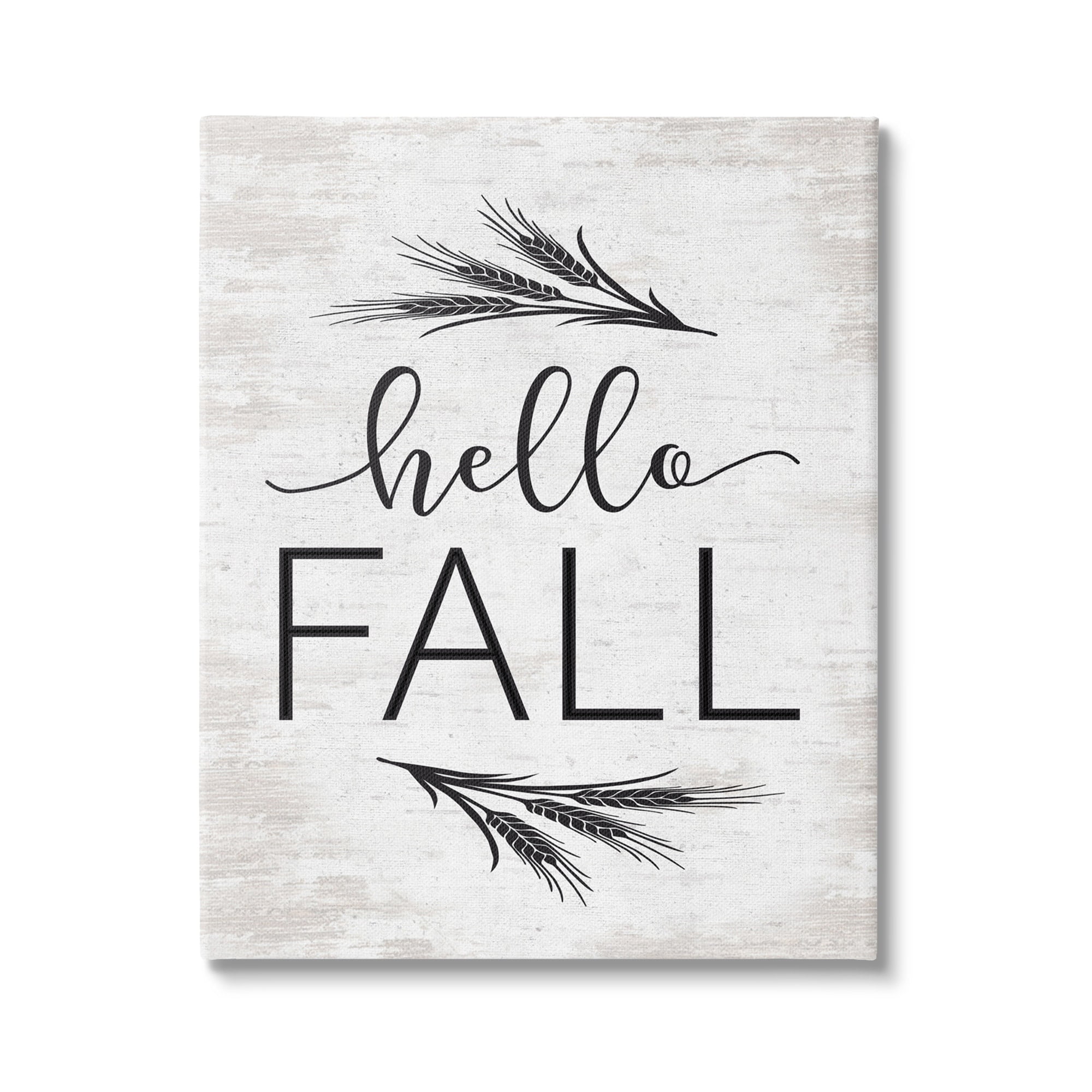 Hello Fall Rustic Calligraphy Wheat Sprigs Botanical Border Inspirational Graphic Art Gallery-Wrapped Canvas Print Wall Art