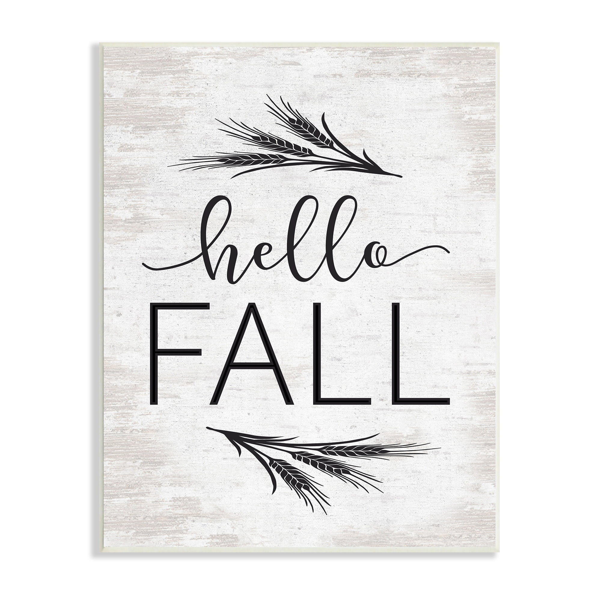 Hello Fall Rustic Calligraphy Wheat Sprigs Botanical Border Inspirational Graphic Art Unframed Art Print Wall Art