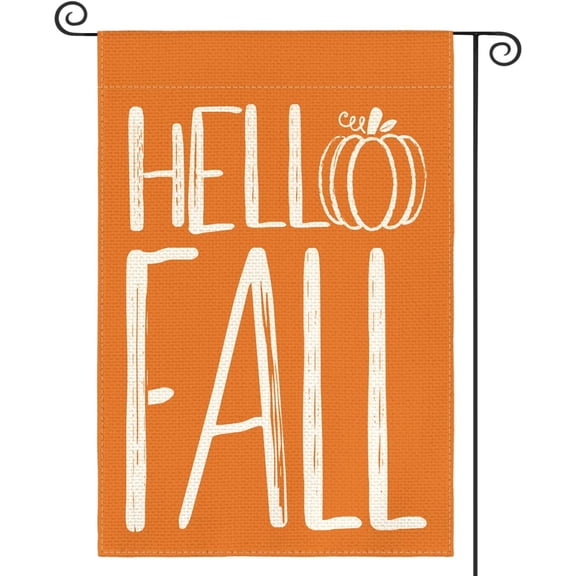 Hello Fall Rustic Pumpkin Garden Flag 12 x 18 Inch, Double Sided Waterproof Fade Resistant, Autumn Season Farmhouse Yard Lawn Porch Outdoor Home Decor, 1pc