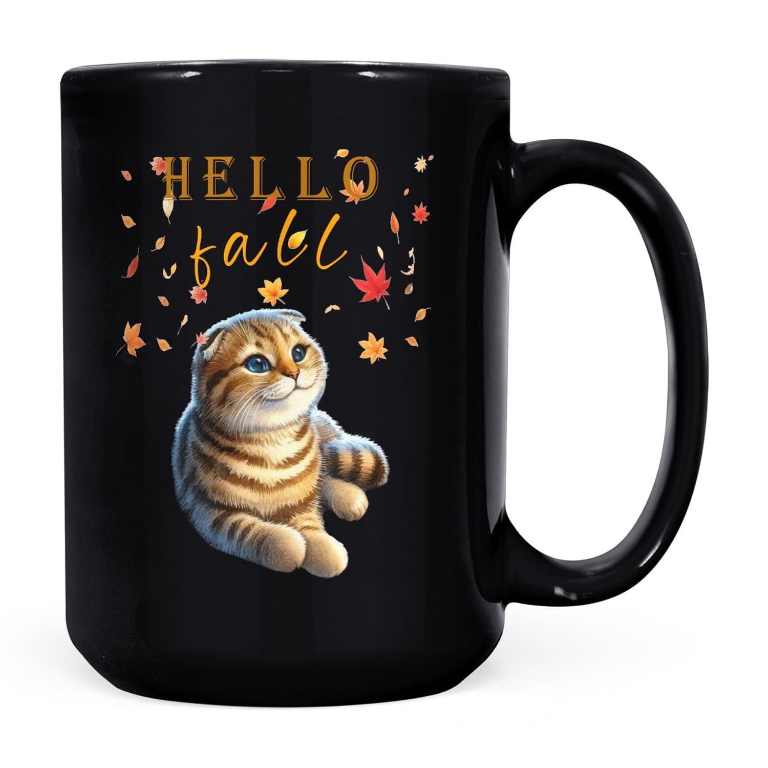 Hello Fall Scottish Fold Enjoys Warm Campfire Autumn Night Bright Moon ...