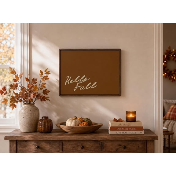 Hello Fall Script Print Matte Horizontal Autumn Wall Art Fall Home Decor Home Decor Office Wall Art
