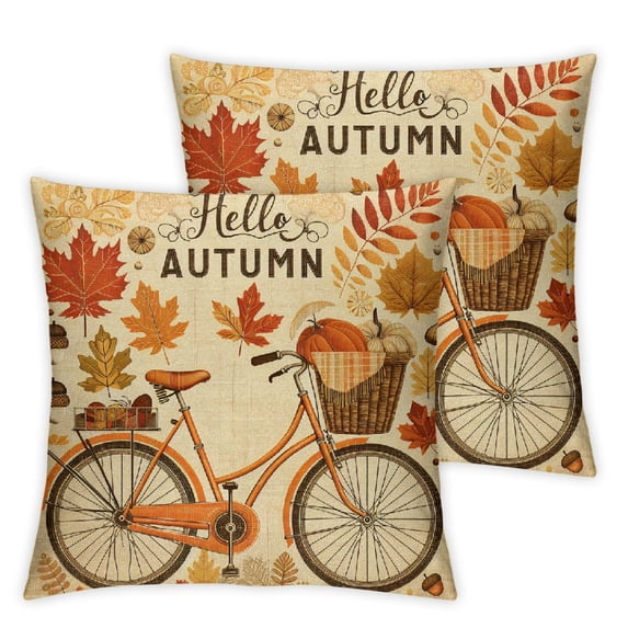 Hello Fall Season Linen Square Throw Waist Pillow Case Decorative Cushion Cover Pillowcase Sofa