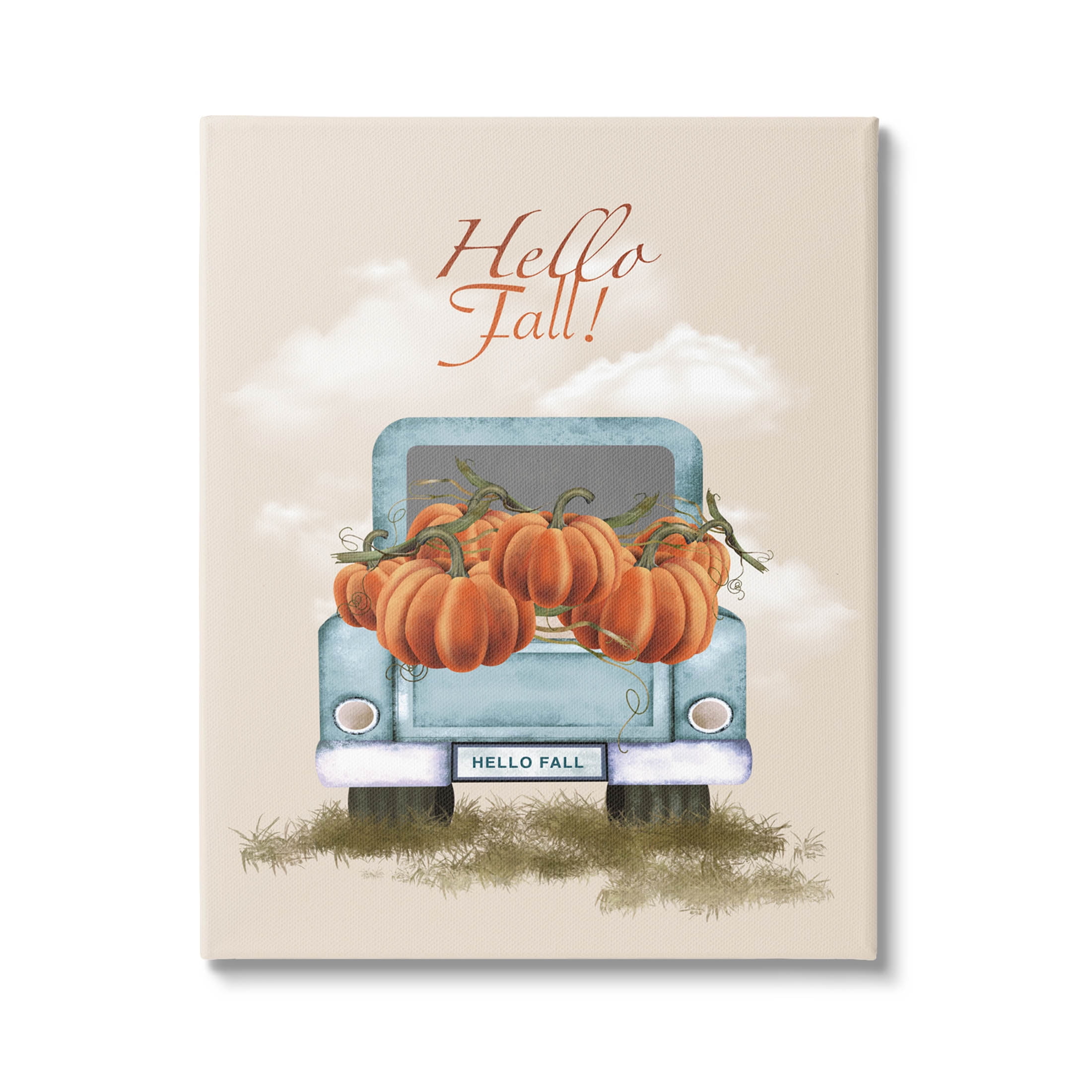Hello Fall Seasonal Autumn Pumpkins Canvas Wall Art, 16" x 20"