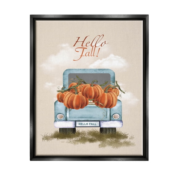 Hello Fall Seasonal Autumn Pumpkins Holiday Graphic Art Jet Black Framed Art Print Wall Art