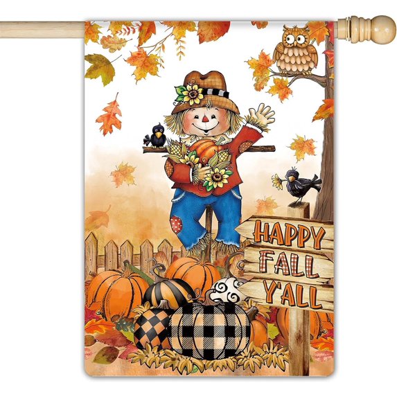 Hello Fall Seasonal Garden Flag 28×40 Inch Double Sided Burlap Hello Thanksgiving Day Garden Flag Welcome Pumpkin Banner Outside Vertical Holiday Yard Flag