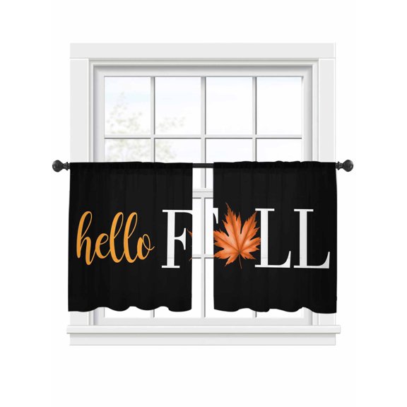Hello Fall Sheer Curtains 2 Panels Set Maple Leaf Sheer Window Curtains Light Filtering Rod Pocket Voile Drapes for Bedroom Living Room 52"x54"