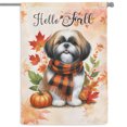 thumbnail image 1 of Hello Fall Shih Tzu Scarf Welcome Autumn with Leaves Pumpkins House Flag 28x40in Double Sided Lion Dog Lover Gifts Outdoor Decor - 00011, 1 of 5