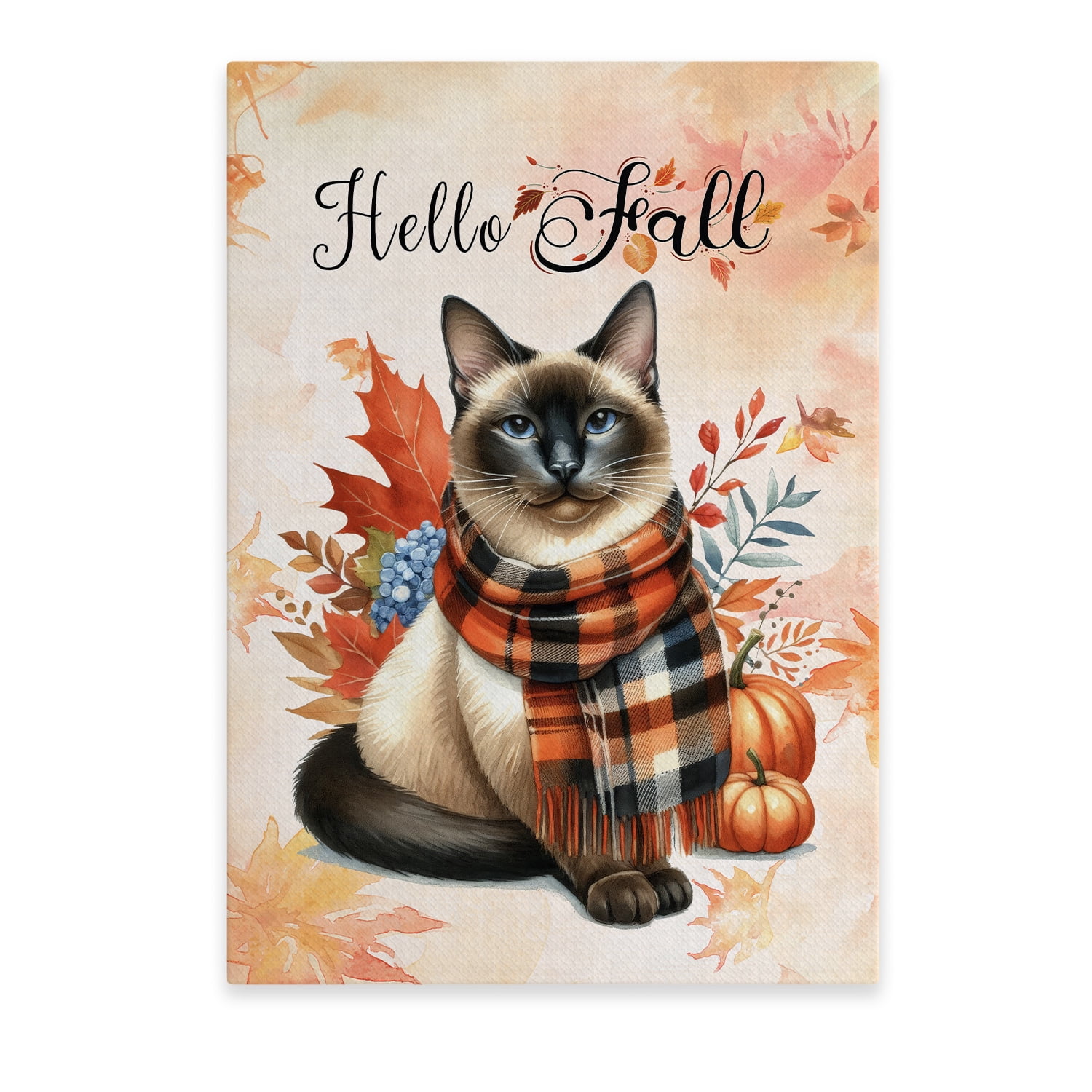 Hello Fall Siamese Scarf Welcome Autumn with Leaves Pumpkins Vertical ...