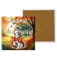 thumbnail image 1 of Hello Fall Siberian Husky Football Welcome Autumn with Leaves Pumpkins Set of 4 Stone Coasters Husky Dog Lover Gifts 4x4in Absorbent Soapstone Coaster - 00012, 1 of 5